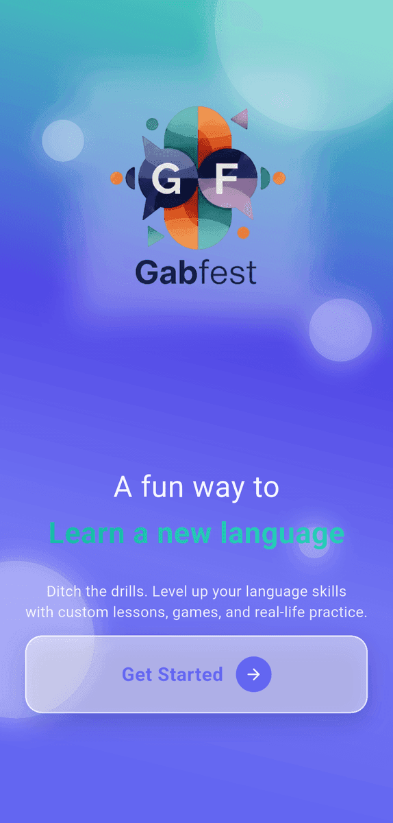 The Gabfest welcome screen, inviting you to start practising with a Get Started button